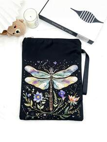 1PC Durable Polyester Zipper Book Sleeve With Outer Pocket Hand Strap Vintage Dragonfly Floral Print Book Pouch Protector Cover For Paperback Book Tablet Stationery Storage For Home Office Travel Book Lovers Gift Aesthetic Book Accessories - Single Piece - View 2