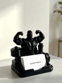 1PC 3D Printed Muscle Man Fitness Bodybuilder Sculpture Business Card Holder Desktop Organizer Stand Black Luxury Office Decor Gift For Men Gym Reception Desk Storage Rack - A - View 7
