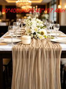 1/5件波希米亞風紗布桌旗 鄉村風薄紗桌布 透明桌巾 農舍裝飾桌旗 簡約聚酯纖維餐桌裝飾布 - 淺卡其 - 查看 5