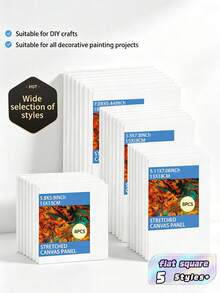 8Pcs Small Blank White Painting Canvas Boards, Assorted Sizes Flat Square Canvas Panels For Acrylic & Oil Painting - A - View 1