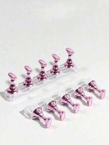 Y2k 12-Piece Gold Pink Nail Art Display Set, Includes 2 Acrylic Base And 10 Training Holders, Suitable For Nail Art Display, Training, And Diy Home Nail Art For Beginners - Multicolor - View 2