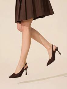 CUCCOO BASICS Spring And Summer Breathable Simple Knitted Mesh Pointed Back Empty Sandals Back Strap Thin Buckle Belt - Brown - View 6