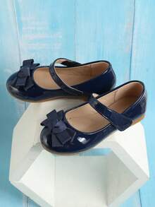 SHEIN Girls' Blue Butterfly Decorated Imitation Leather Hook And Loop Flat Shoes For Children - Blue - View 6