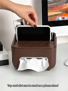 1PC Multifunctional Tissue Box Napkin Dispenser With Pen Stand And Storage Rack Remote Control Organizer For Living Room Bedroom Bathroom Dining Room Coffee Table Office Desk Easter Christmas Holiday Home Essential Must Have - Black walnut - View 3