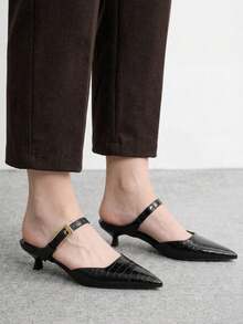 CUCCOO BIZCHIC Women's Pointed Toe Black Kitten Heel Pumps, Versatile Daily Work Commute High Heel Slip-On Shoes Kitten Heels Fall Shoes - Black stone pattern - View 3