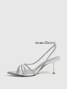 CUCCOO SZL Women's Fashion Pointed Wine Glass And Silver Rhinestone Transparent Open-Toed Ankle Strap Sexy High Heel Sandals Suitable For Dating Parties Summer S - Silver - View 9