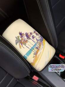 1PC Car Armrest Cover Palm Tree Beach Painting Center Console Armrest Cushion Universal Car Armrest Pad Polyester Fabric Auto Handrest Protector For Most Car Truck SUV Vehicle Interior Decor - A - View 1
