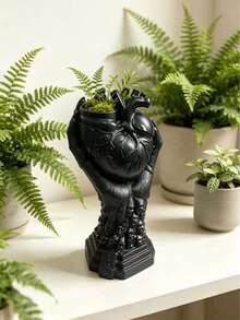1pc Gothic Resin Anatomical Heart Planter 24.5*11*10cm Skeleton Hand Hold Vase Red Black Succulent Flower Pot Halloween Spooky Desktop Tabletop Home Decor Ornament Gift. - multicolor - View 7