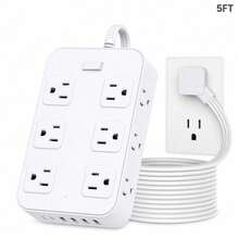 Teckwe 19-In-1 Power Strip Surge Protector With 12AC Outlets, 4USB & 2Type-C Ports | Multi Plug Outlet Expander, USB Wall Plug, Compact Desk Multi-Plug Outlet | Flat Plug Design, Space-Saving Extension Cord For Home, Office And Kitchen - White - View 9