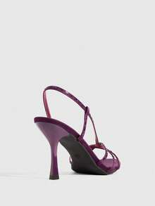 CUCCOO SZL Purple Satin Rhinestone Crossed Strap High-Heeled Sandals, Women's Light Luxury Rear Strap Open-Toed Round Toe High-Heeled Shoes - Purple - View 3