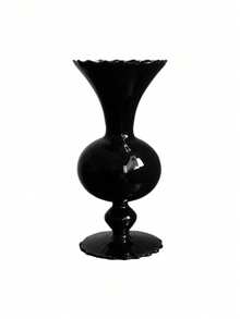 Cirelle 1Pc Vintage Black Glass Pedestal Vase, Wavy‑Rim Goblet‑Style Floral Vessel, Glossy Retro Table Centerpiece, Decorative Flower Holder For Living Room, Entryway & Event Table Styling - default - View 12