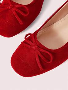 CUCCOO DOLLMOD Women's Red Suede Ballet Flats, Bow Square Toe, Sweet Date Vacation Elegant Casual Daily Style - Red - View 4