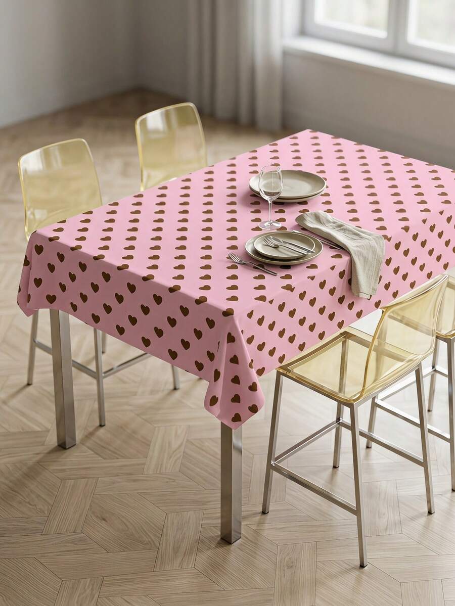 Joivida One Pink Heart Tablecloth, Made Of Peach Velvet Material, Easy To Clean For Kitchen And Dining Room Decoration, Suitable For Parties, Picnics, Home Decorations, With A Bright Style, Durable Fabric, Movable Fabric, Party Tableware - Pink love - View 1