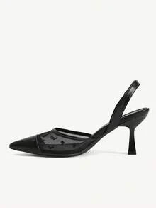 CUCCOO CHICEST Women Shoes Black Mesh Dark Pattern Pointed High Heels, Rear Strap Design, Sexy And Elegant Commuter Dinner Temperament Women's Shoes - Black - View 6