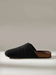Solecia Autumn And Winter New Elegant Imitation Suede, Buckle With Round Toe Design, Slip-On Exposed Heel, Women's Flat Shoes - Black velvet - View 3