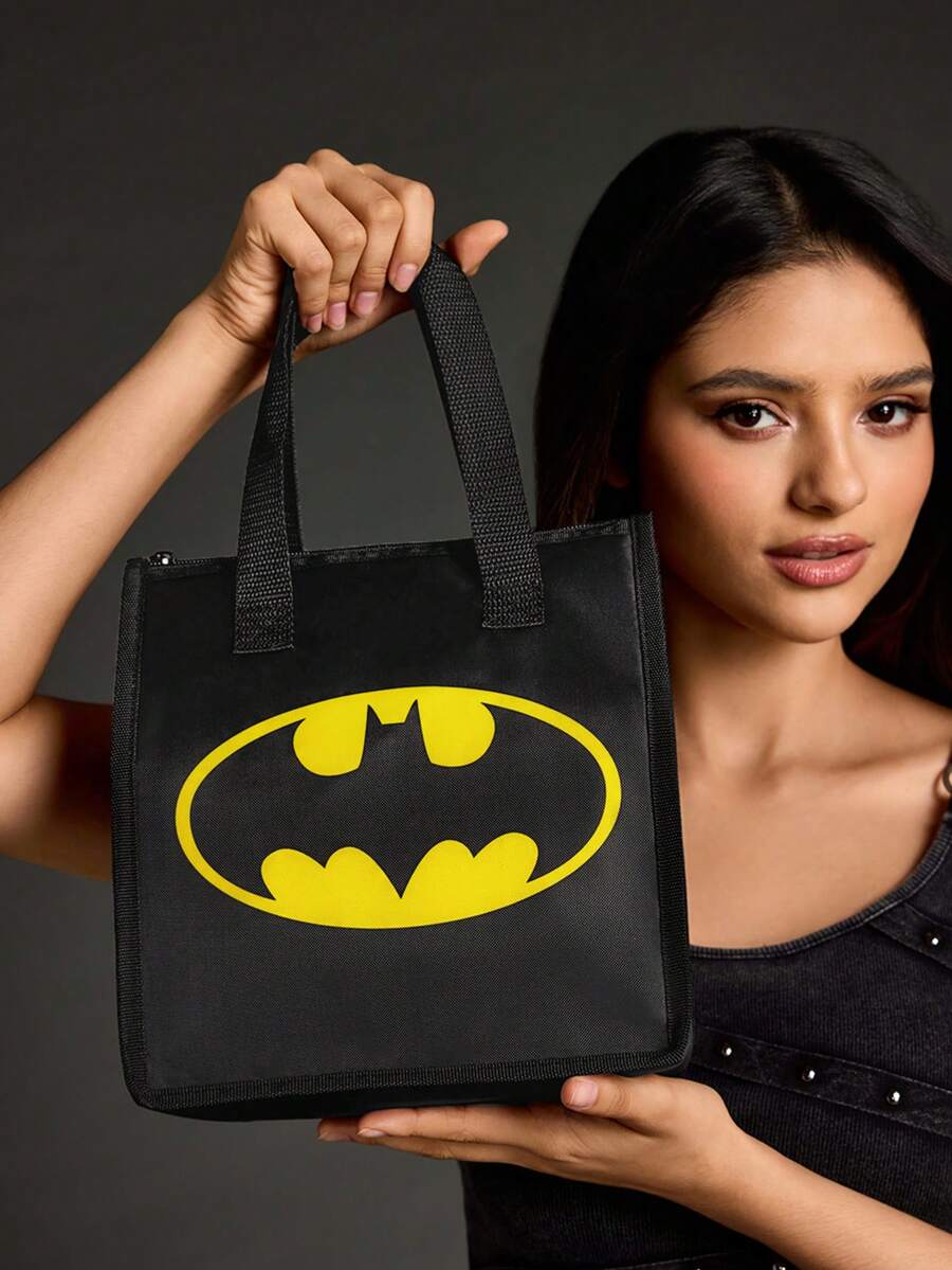 BATMAN X SHEIN 1 Patterned Printed Insulated Lunch Bag To Keep Food Warm Or Cold, Picnic Bag, Large Capacity, Can Hold Lunch Boxes - Black - View 1