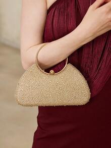 MOTF WOMEN'S FASHION GOLD HOT DIAMOND DINNER BAG, METAL RING PORTABLE BOX BAG, FOR PARTIES, DINNERS, CHRISTMAS, NEW YEAR, WEDDINGS, GIFTS - Gold - View 1