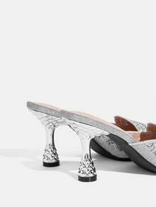 CUCCOO TILAWA Embroidery Sparkling Rhinestone Elegant Elegant Sexy Pointed Women's High Heels - Slip-On Exquisite Design, Using The Design Of Thin Closed Toe - Silver - View 7
