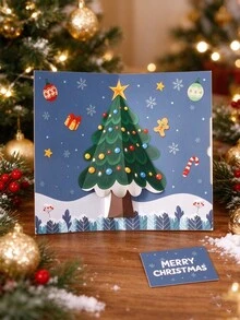 3D Pop‑Up Christmas Greeting Card, Cartoon Christmas Tree Message Card, Christmas Eve Gift, Corporate Blessing Card - multicolor - View 5