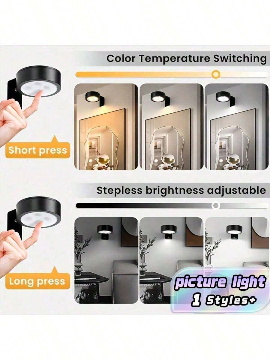 3 -Battery Powered Picture Light, Magnetic Art Display Lamp With Multi Lighting Modes, Wireless Adjustable Black Wall Light With Remote & Timer Function For Portrait Paintings & Photo Frames - Black - View 1