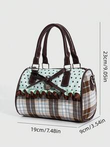 ROMWE 1 Piece Retro Star Polka Dot Handbag, Bow Love Pendant, Lace Decorative Cylinder Bag. - cyan - View 2