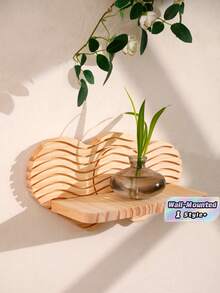 رف حائط معلق من الخشب الطبيعي الفاتح بتصميم سحابة وموجات منحوتة، قطعة واحدة، موفر للمساحة وسهل التركيب، متين وقوي، رف عرض وتخزين معلق لديكور المنزل بأسلوب بوهيمي بسيط ريفي لغرفة المعيشة والنوم والحمام والمدخل - A - مشاهدة 1