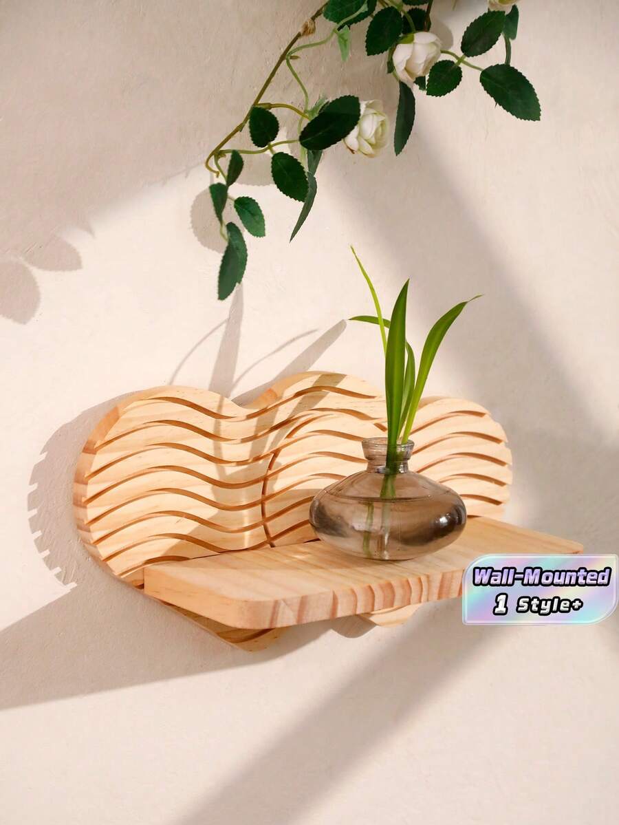 رف حائط معلق من الخشب الطبيعي الفاتح بتصميم سحابة وموجات منحوتة، قطعة واحدة، موفر للمساحة وسهل التركيب، متين وقوي، رف عرض وتخزين معلق لديكور المنزل بأسلوب بوهيمي بسيط ريفي لغرفة المعيشة والنوم والحمام والمدخل - A - مشاهدة 1