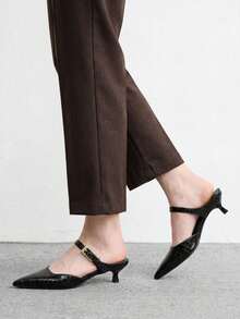 CUCCOO BIZCHIC Women's Pointed Toe Black Kitten Heel Pumps, Versatile Daily Work Commute High Heel Slip-On Shoes Kitten Heels Fall Shoes - Black stone pattern - View 4