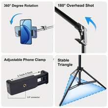 Teckwe Lazy Person Support Bracket Adjustable Floor Tripod With Rotating Telescopic Arm And Phone Holder, Featuring Adjustable Height And Angle. Suitable For Smartphone Photography, Live Streaming, Video Recording, Cooking, Painting, And Food Photography - A Stable Tripod Structure - 55inch - View 2