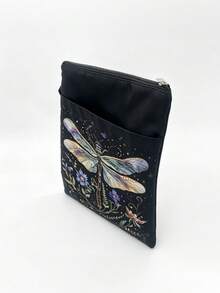 1PC Durable Polyester Zipper Book Sleeve With Outer Pocket Hand Strap Vintage Dragonfly Floral Print Book Pouch Protector Cover For Paperback Book Tablet Stationery Storage For Home Office Travel Book Lovers Gift Aesthetic Book Accessories - Single Piece - View 4