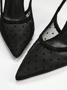 SHEIN SHUZIA 女款黑色水鑽網格尖頭細高跟單鞋，時尚優雅派對與晚禮服鞋 - 黑色 - 查看 8