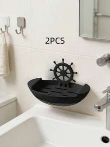 2 PCS Wall Mounted No Drill Boat Shaped Soap Dish Holder Self Draining Quick Drying Space Saving Soap Saver Organizer For Bathroom Kitchen Sink Shower Wall Decor Home Storage Rack - View 8