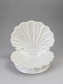3D Printed Pearl White Shell Trinket Tray, Open Shell Ring Holder, Coastal Aesthetic Vanity Decor For Bedroom Bathroom Bookshelf, Gift For Women - White - View 2