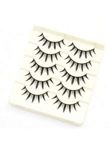 (5 Pairs) Manga Style Pointed Cat Eye False Eyelashes, Natural Makeup Effect Anime False Eyelashes, Single Slender Korean Style Makeup False Eyelashes, Japanese Cosplay Thick Exaggerated False Eyelashes Extended - Multicolor - View 2