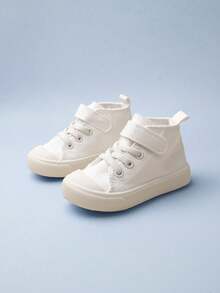 SHEIN 1 Pair Kids White Canvas Hook And Loop Flat Casual Sneakers, Comfortable For Daily Wear, All Season - White - View 1