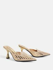CUCCOO TILAWA Elegant And Sexy Pointed Women's High Heels With Golden Embroidery Pattern - A Sophisticated And Stylish Design With A Slip-On Design For Women With - Gold - View 9