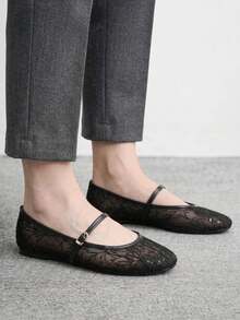 CUCCOO BIZCHIC Women's Flower Embroidered People's Flower Mesh Flats, Comfortable And Breathable Adjustable Buckle Design, Versatile Shoes For Daily Travel - Black 1 - View 3
