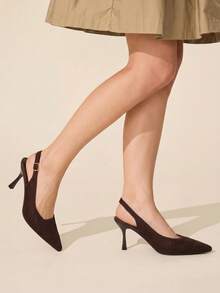 CUCCOO BASICS Spring And Summer Breathable Simple Knitted Mesh Pointed Back Empty Sandals Back Strap Thin Buckle Belt - Brown - View 4