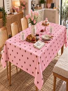 Joivida One Pink Heart Tablecloth, Made Of Peach Velvet Material, Easy To Clean For Kitchen And Dining Room Decoration, Suitable For Parties, Picnics, Home Decorations, With A Bright Style, Durable Fabric, Movable Fabric, Party Tableware - Pink love - View 5