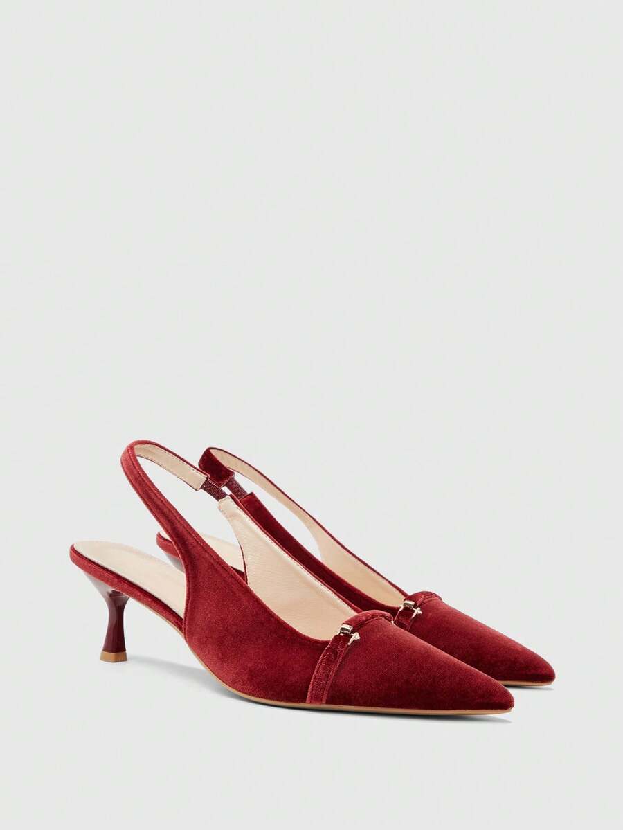 CUCCOO BIZCHIC Women's Pointed Toe Buckle Design Everyday Versatile Fashion High Heels - Burgundy - View 1