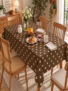 Joivida One Brown Polka Dot Tablecloth, Made Of Peach Velvet Material, Easy To Clean, Suitable For Kitchen And Dining Room Decoration, Suitable For Parties, Picnics, Home Decorations, With A Bright Style, Durable Fabric, Movable Fabric, Party Tableware - Brown polka dot - View 4