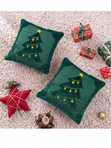 Cirelle 1pc/2pcs Christmas Tree Throw Pillow Covers, Soft Plush Decorative Cushion Covers With Tufted Embroidered Star, Cozy Holiday Pillow Case For Sofa Living Room Home Decor (No Insert) - Green - View 6