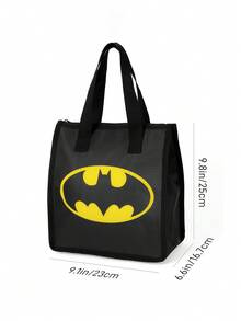 BATMAN X SHEIN 1 Patterned Printed Insulated Lunch Bag To Keep Food Warm Or Cold, Picnic Bag, Large Capacity, Can Hold Lunch Boxes - Black - View 6