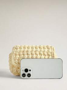 Wovira Ladies Hand Crocheted Messenger Bag, Mini Knitted Handbag, Cute Messenger Bag With Detachable Metal Chain Shoulder Strap, Suitable For Summer Beach, - Off-white - View 4