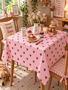 Joivida One Pink Heart Tablecloth, Made Of Peach Velvet Material, Easy To Clean For Kitchen And Dining Room Decoration, Suitable For Parties, Picnics, Home Decorations, With A Bright Style, Durable Fabric, Movable Fabric, Party Tableware - Pink love - View 4