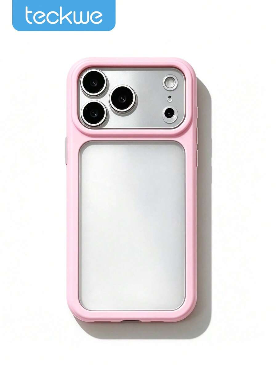 Teckwe Phone Case: Starry‑Sky Phone Case Macaron Frame Matte Translucent Phone Case, Soft Macaron Color Bumper And Frosted Semi-Transparent Back Panel, Resisting Fingerprints And Oil Smudges Effectively, Flexible Shock-Absorbing Bumper Cushions - Pink - View 1