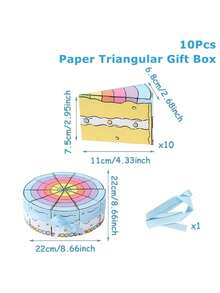 10 PCS Triangle Cake Shaped Gift Boxes With Ribbons Rainbow Pattern Square Decorative Party Boxes And Decorations For Birthday Wedding Bridal Shower Anniversary Celebration Home Table Centerpiece Supplies - View 9