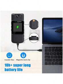 1 Kamera Tubuh Mini Cerdas yang Dapat Dipakai, Resolusi Full HD 1080P, Lensa yang Dapat Diputar 180 Derajat, Fungsi Penglihatan Malam, Layar IPS, Fungsi Pengisian Daya USB, Sudut Pandang Lebar 180 Derajat, Desain Klip Kerah, Cocok untuk Perjalanan, Bersepeda, - Hitam - View 4
