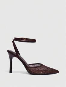 CUCCOO SZL Ladies Pointed Hot Diamond Buckle Design Fashionable Gorgeous Elegant High Heels - Brown - View 2