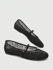 CUCCOO BIZCHIC Women's Flower Embroidered People's Flower Mesh Flats, Comfortable And Breathable Adjustable Buckle Design, Versatile Shoes For Daily Travel - Black 1 - View 8